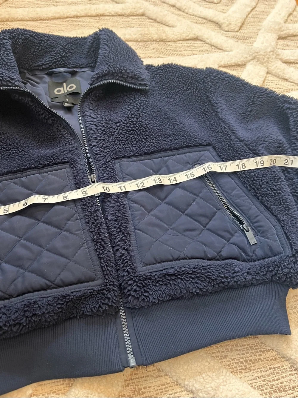 ALO Yoga Navy Sherpa Edge Bomber Zip Jacket Navy Small